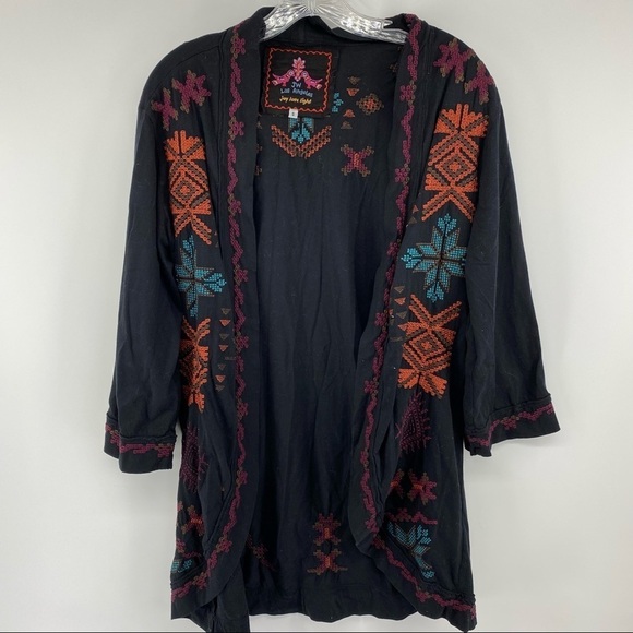 Johnny Was Sz Small Black Embroidered Open Front Shrug Tunic - Picture 2 of 11